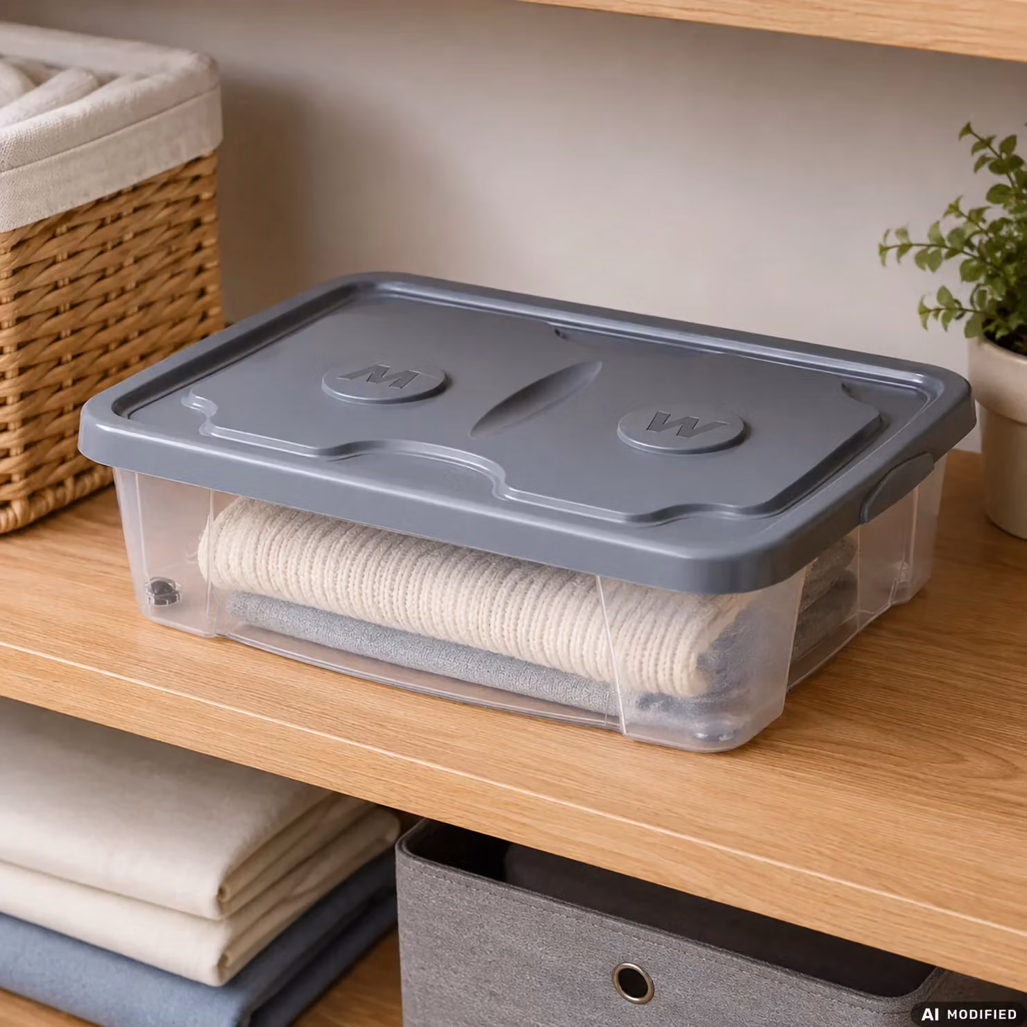 M-HOME Contenitore Trasparente con Coperchio SimplyBox 3 da 23,5 Litri, Colore Antracite, H 16 cm x L 39 cm x P 59 cm – 2