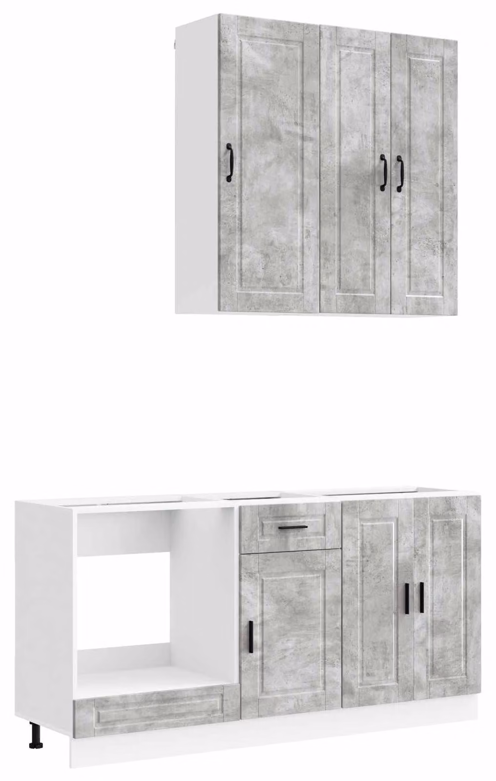 Set di mobili da cucina PORTO, composto da 5 pezzi, in legno truciolato color grigio cemento