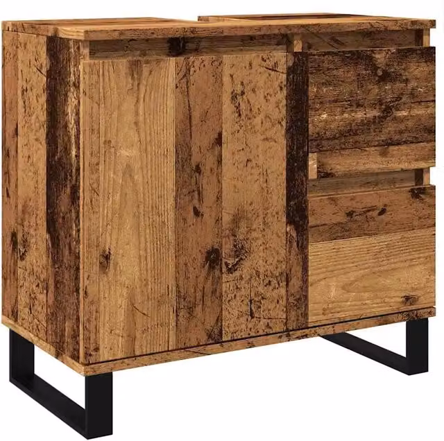 Mobile bagno salvaspazio in stile industriale HELLOSHOP26 con vani contenitori in legno e metallo, colore marrone, L: 65 cm, P: 33 cm, H: 60 cm