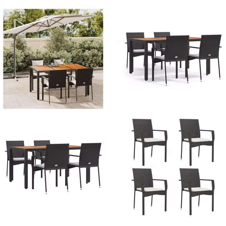 vidaXL Set da pranzo da giardino 5 pezzi con cuscini in poly rattan nero - Set da pranzo da giardino - Set da pranzo da giardino - Set da pranzo da terrazza