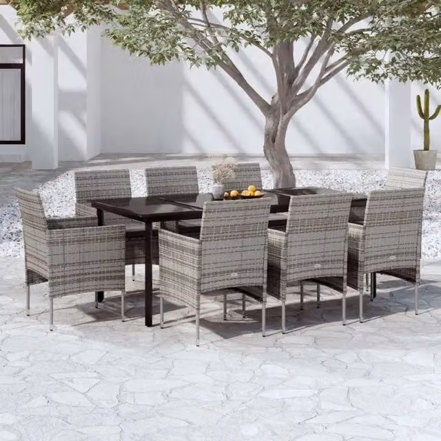 Set da Pranzo per Giardino 9 pz con Cuscini Grigio e Nero 3099292