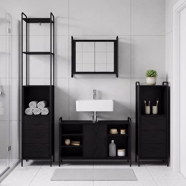 vidaXL Set di Armadi da Bagno 4 pz Rovere Nero 40 x 36 x 200,5 cm