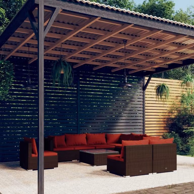 Maison Exclusive - Set da giardino da 10 pezzi con cuscini in polyrattan marrone