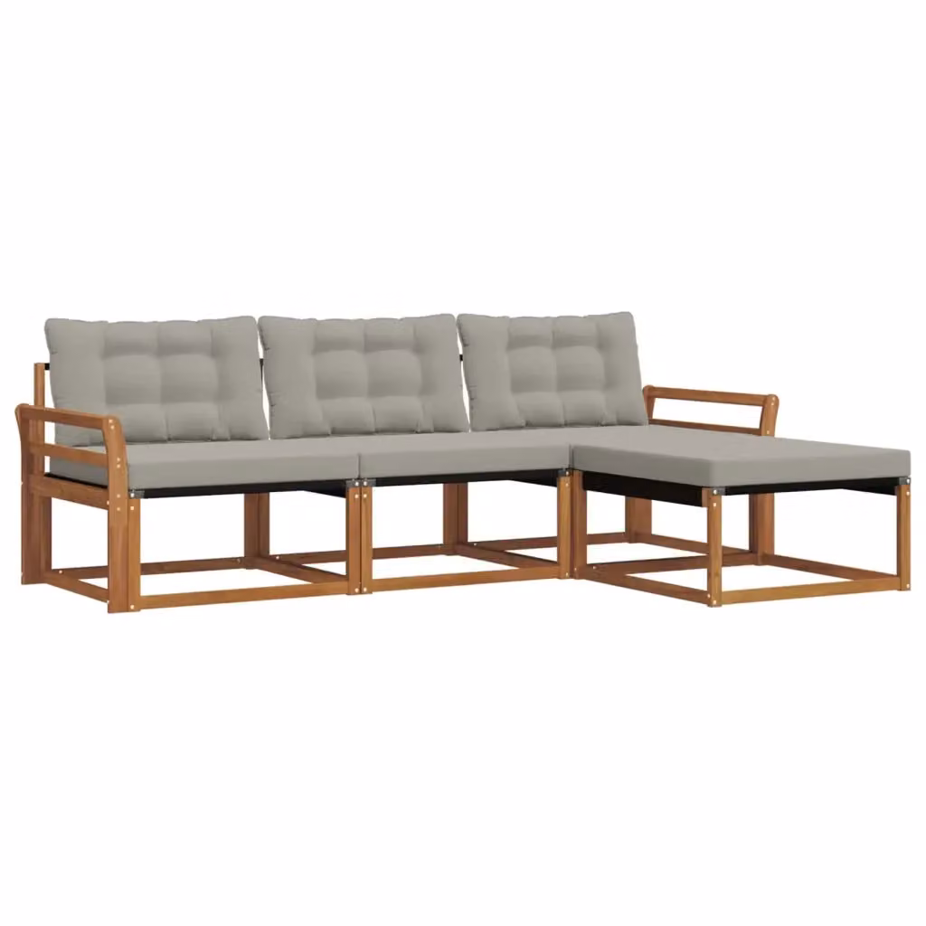 Set di divani da esterno vidaXL a forma di L con pouf, struttura in legno di acacia e cuscini beige e grigi – 2