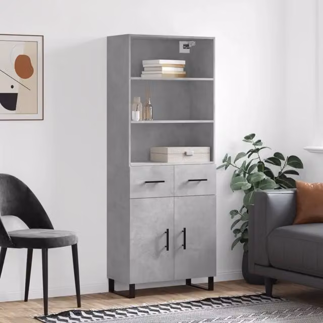 Credenza-Buffet-Armadio da cucina Grigio Cemento 69,5x34x180 cm in Legno Multistrato 139106
