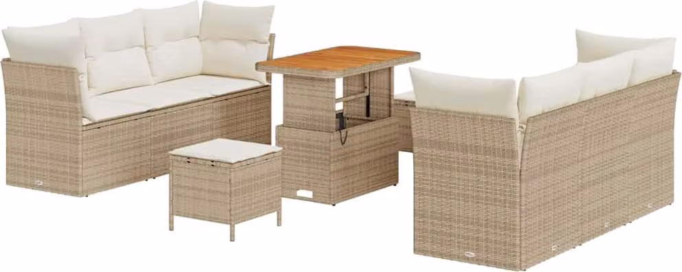 Set Divano da Giardino 9 pcs Beige polyrattan