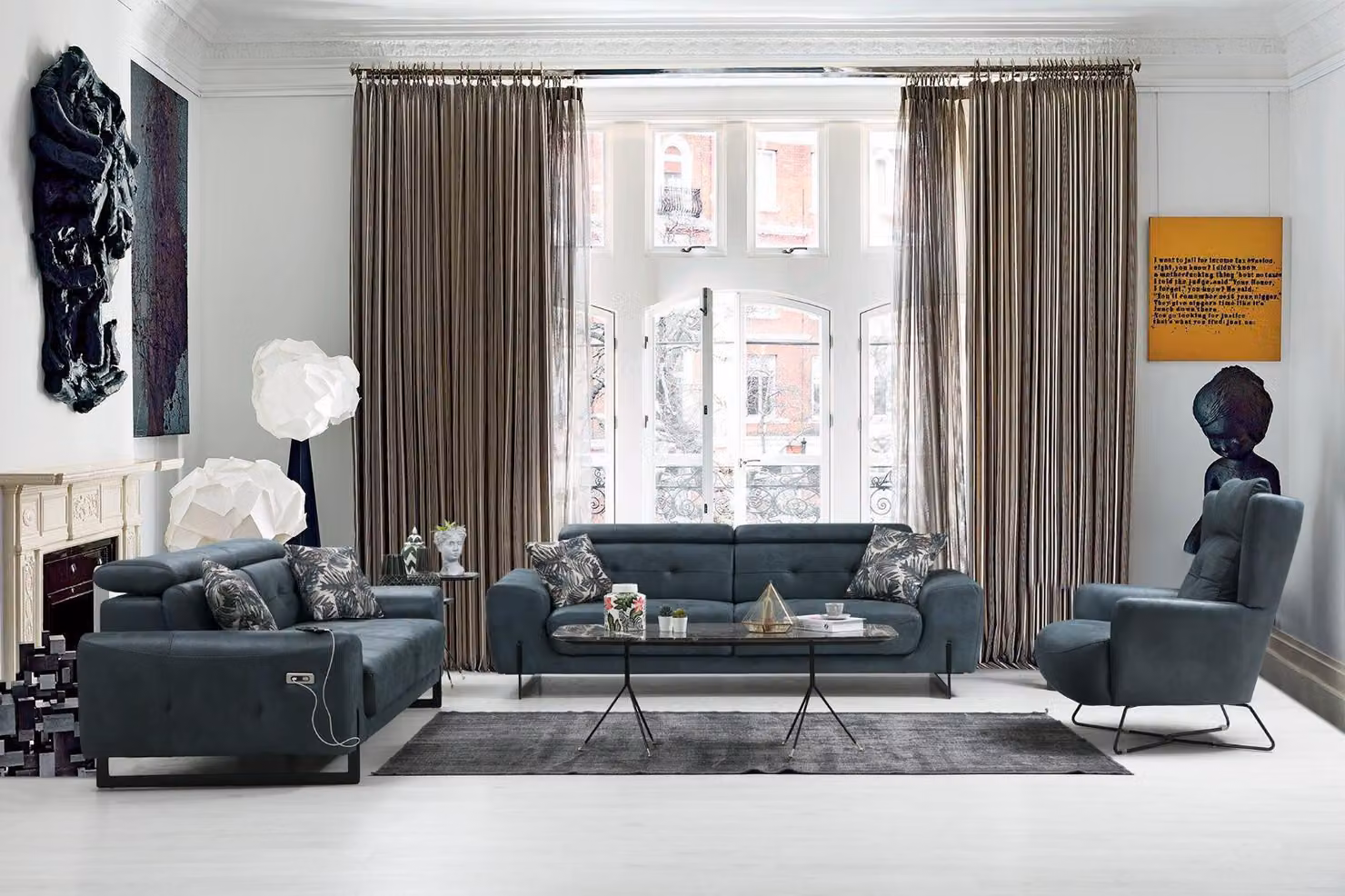 Modern Set 3 tlg Wohnzimmer Sofagarnitur Designer Sitzmöbel Polstersessel