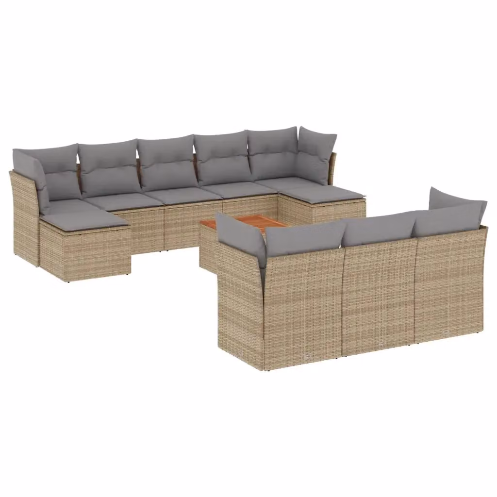 vidaXL Set Divano da Giardino a L in Polyrattan con Cuscini Beige e Grigio, 11 Pezzi – 2