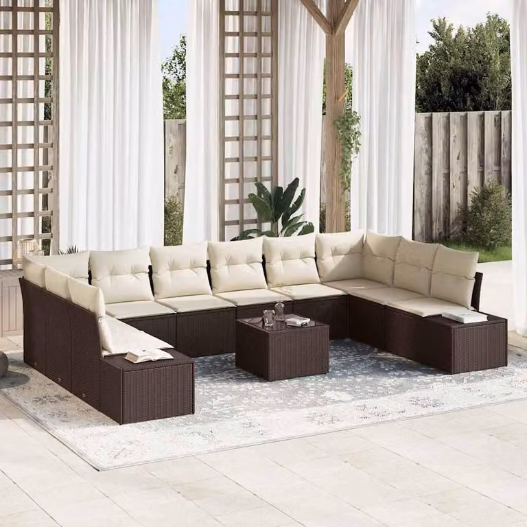 Maison Exclusive - Set di divani da giardino, 11 pezzi, color marrone, in rattan sintetico