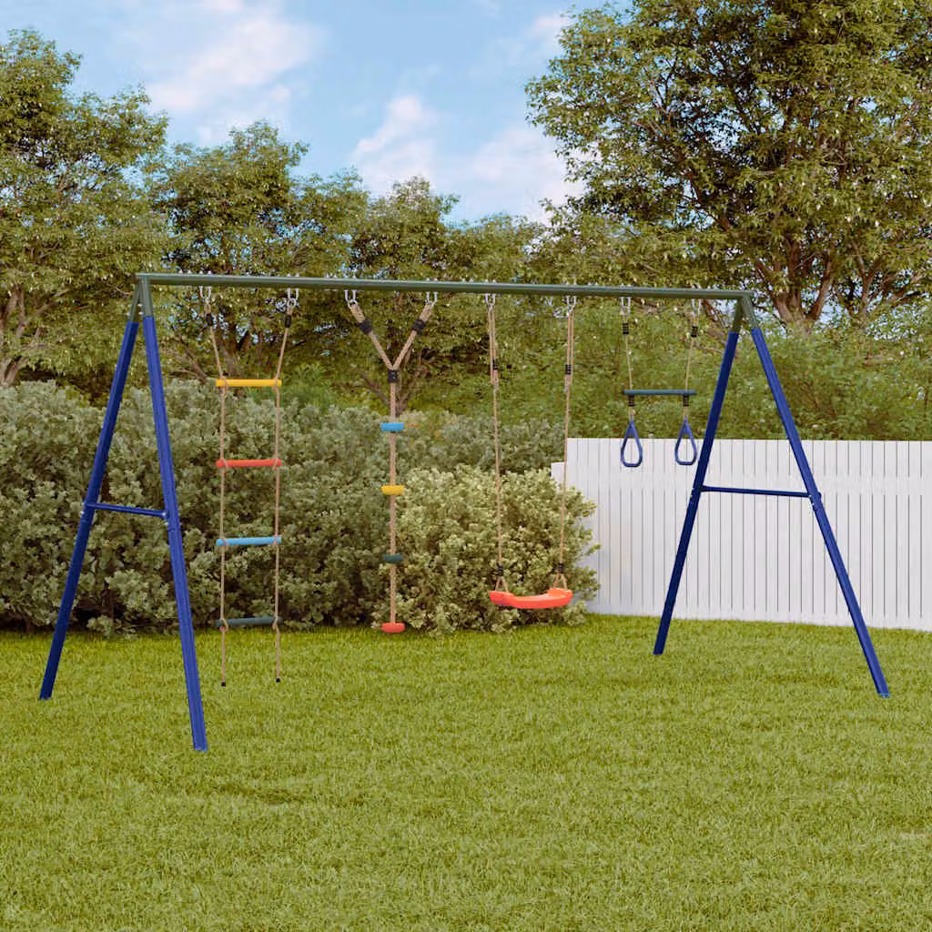 vidaXL Set Gioco da Esterno Multicolore con Altalena, Trapezio e Scala in Metallo e Plastica H: 185 cm, L: 341 cm, P: 40 cm