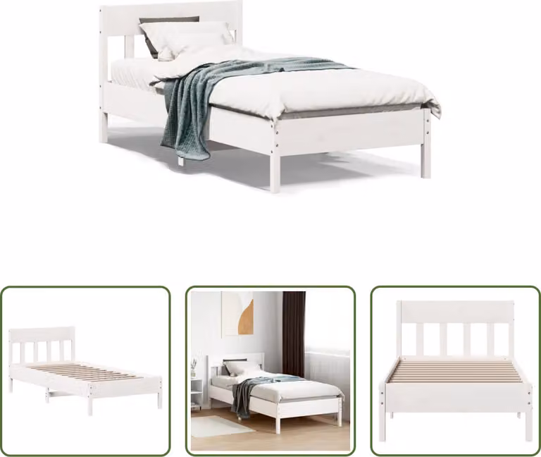 The Living Store Letto in legno massiccio senza materasso bianco 75x190 cm in legno di pino