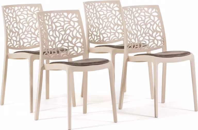 Set di 4 sedie in polipropilene con rinforzo in fibra di vetro e seduta imbottita in velluto - sedie robuste, eleganti e confortevoli, impilabili e resistenti, ideali per cucine,da pranzo, bar e ristoranti - design moderno - ANNA SOFT - crema/tortora