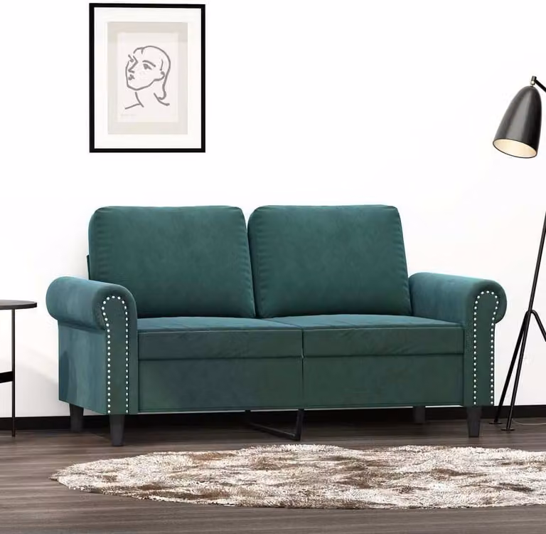 Divano a due posti, colore verde scuro, 120 cm, in velluto