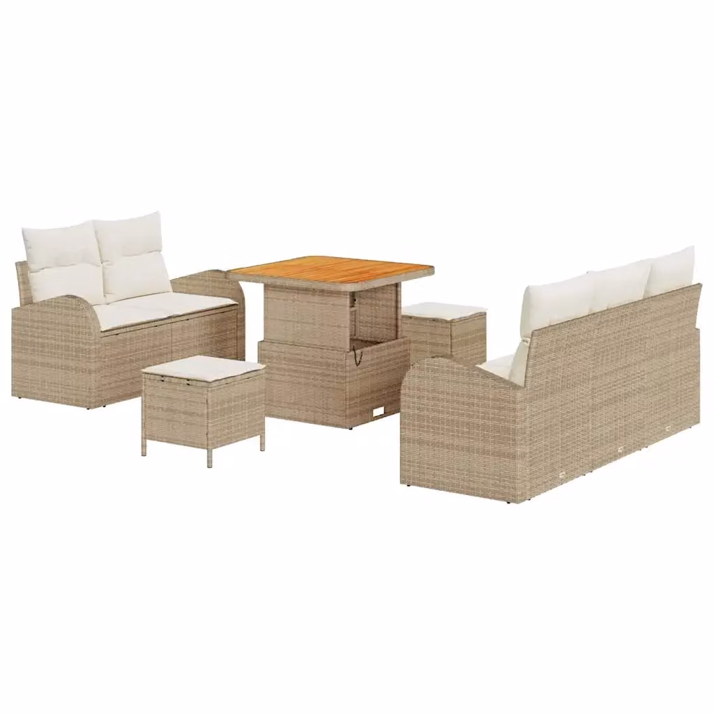 vidaXL Set Divano da Giardino a L 8 pz Beige e Bianco con Cuscini e Tavolino – 2