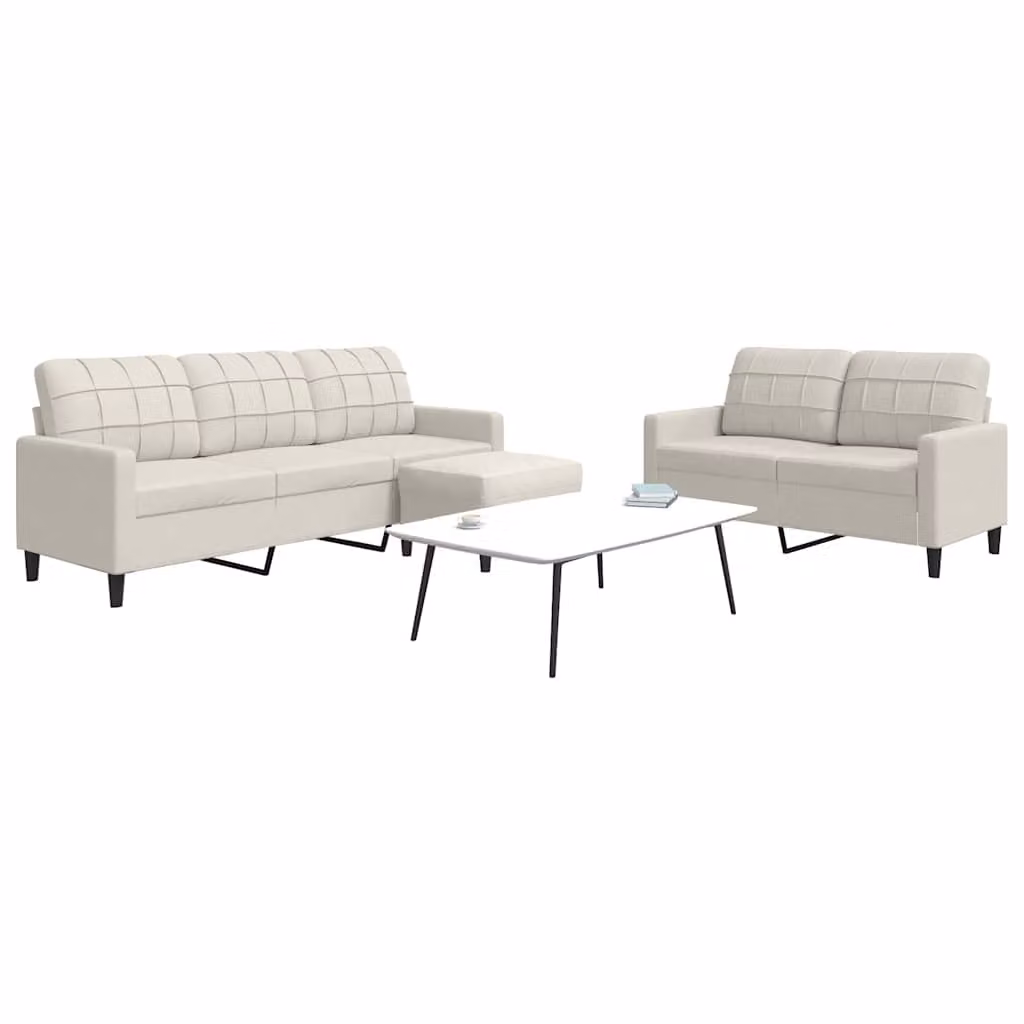 Set di divani moderno vidaXL in velluto beige composto da divano a 3 posti, divano a 2 posti e pouf con cuscini inclusi