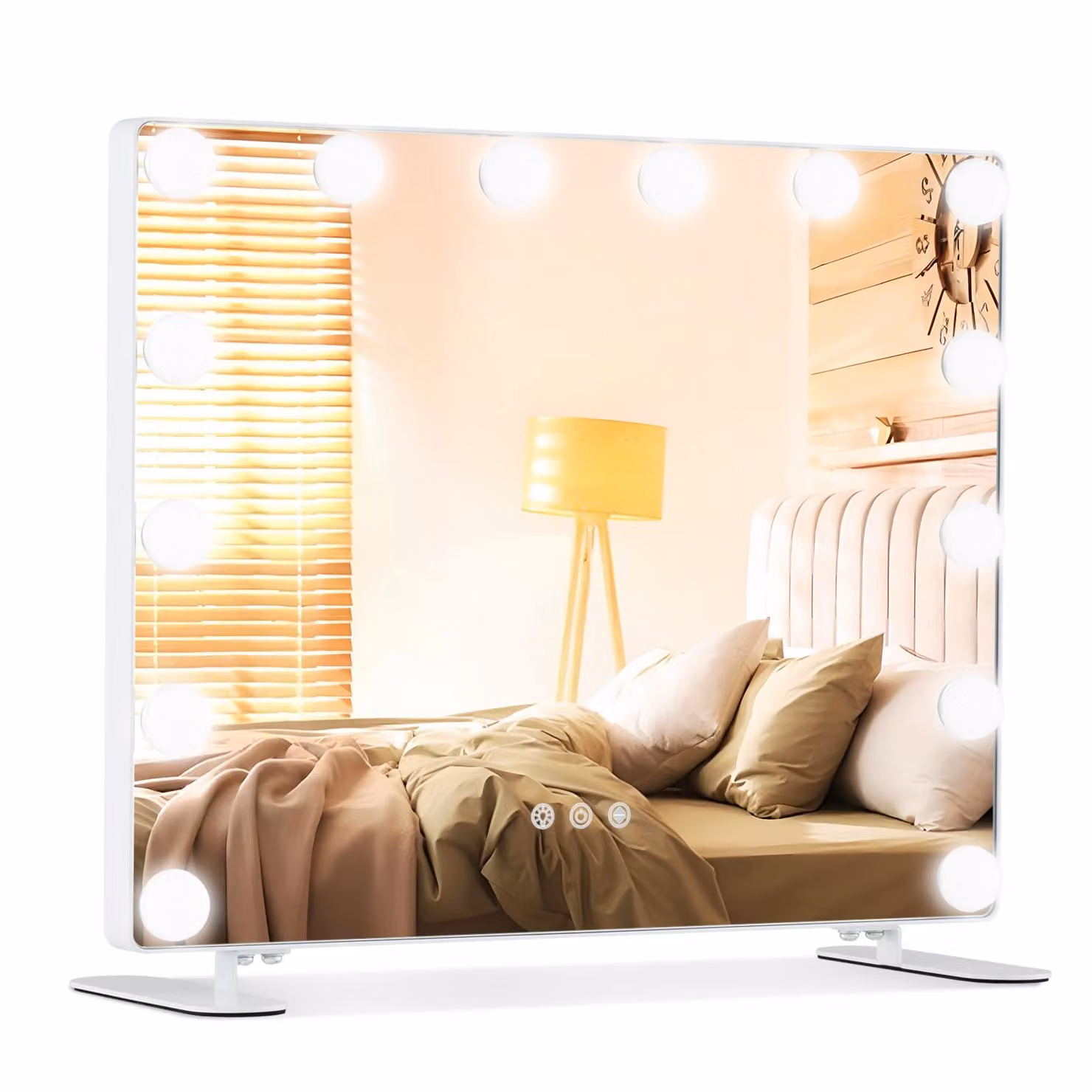 COSTWAY Specchio Hollywood con 14 luci LED dimmerabili, 3 colori di luce, specchio da tavolo e da parete 2 in 1 con supporto in metallo, specchio per il trucco specchio cosmetico con controllo touch intelligente, 50 x 18 x 43 cm