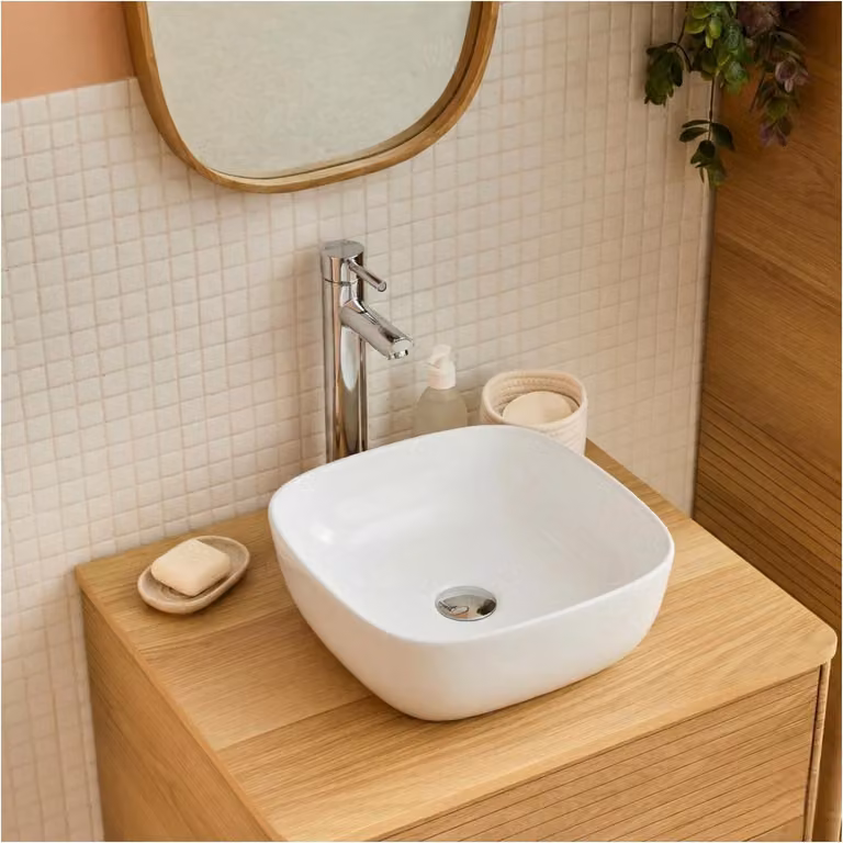 Lavabo da appoggio quadrato in Vetroceramica Diego