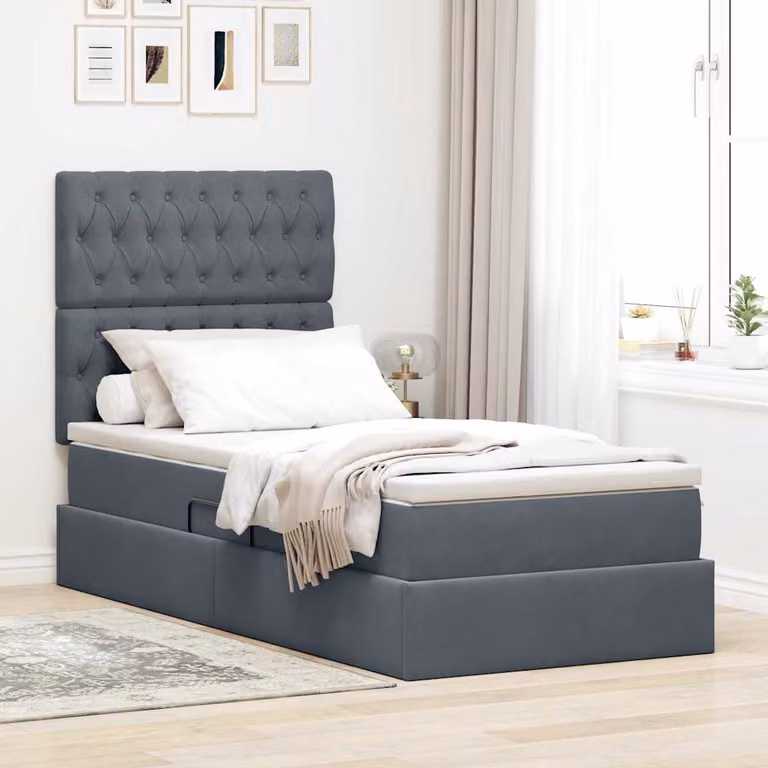 Letto con contenitore e illuminazione LED vidaXL in velluto grigio, L/P/H: 200 x 100 x 128 cm