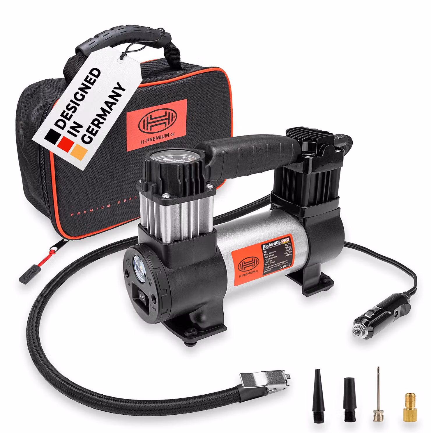 Compressore d'aria elettrico per auto - 10 bar - Portatile - Con illuminazione a LED