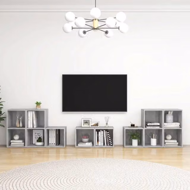 Set Mobile TV 8 pz-Set di 8 Credenza per TV Grigio Cemento in Legno Multistrato