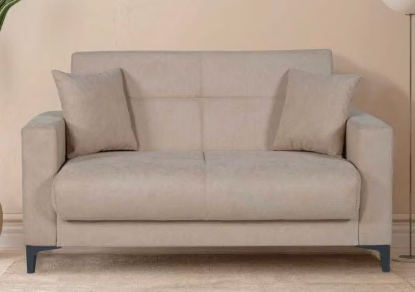 Divano Boston 2 posti Hobby Shop Solution in tessuto grigio con funzione letto e cuscini inclusi