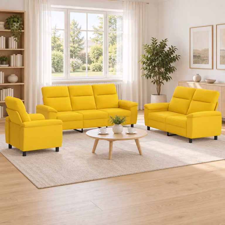 Set di divani moderno vidaXL in tessuto giallo e nero con struttura in metallo per soggiorno