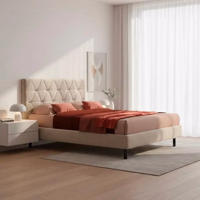 Letto matrimoniale contenitore Cody EFFEZETA ITALIA con testiera trapuntata colore beige L 160 x P 200 cm, H 117 x H 177 x H 215 cm – 1