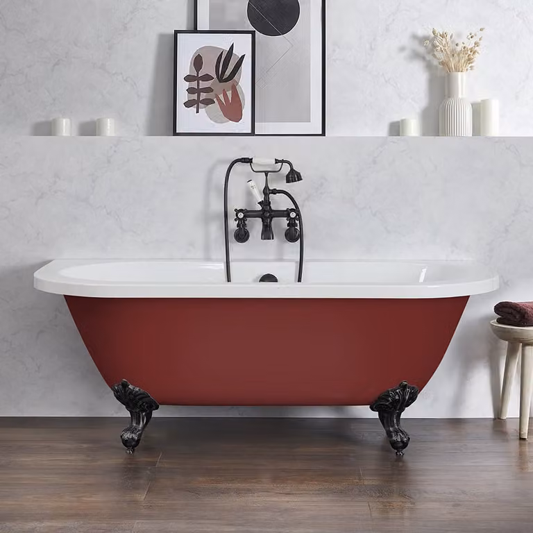Vasca Freestanding Tradizionale a Parete Rosso 1685x780mm - Piedini neri - Stile Classico - Richmond