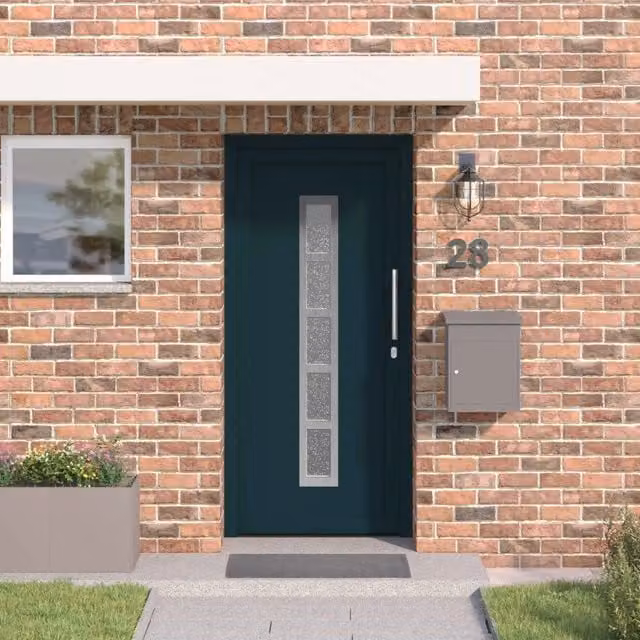 Porta Frontale Moderna vidaXL in PVC Antracite con Inserti in Vetro L: 98 cm, H: 208 cm