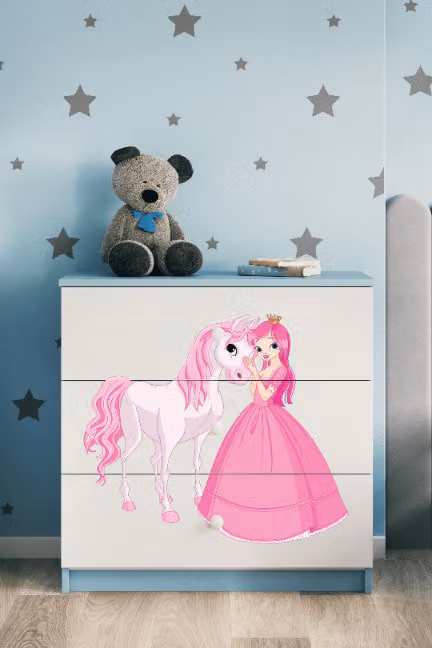 Cassettiera per bambini cavallo principessa nel colore blu Babydreams
