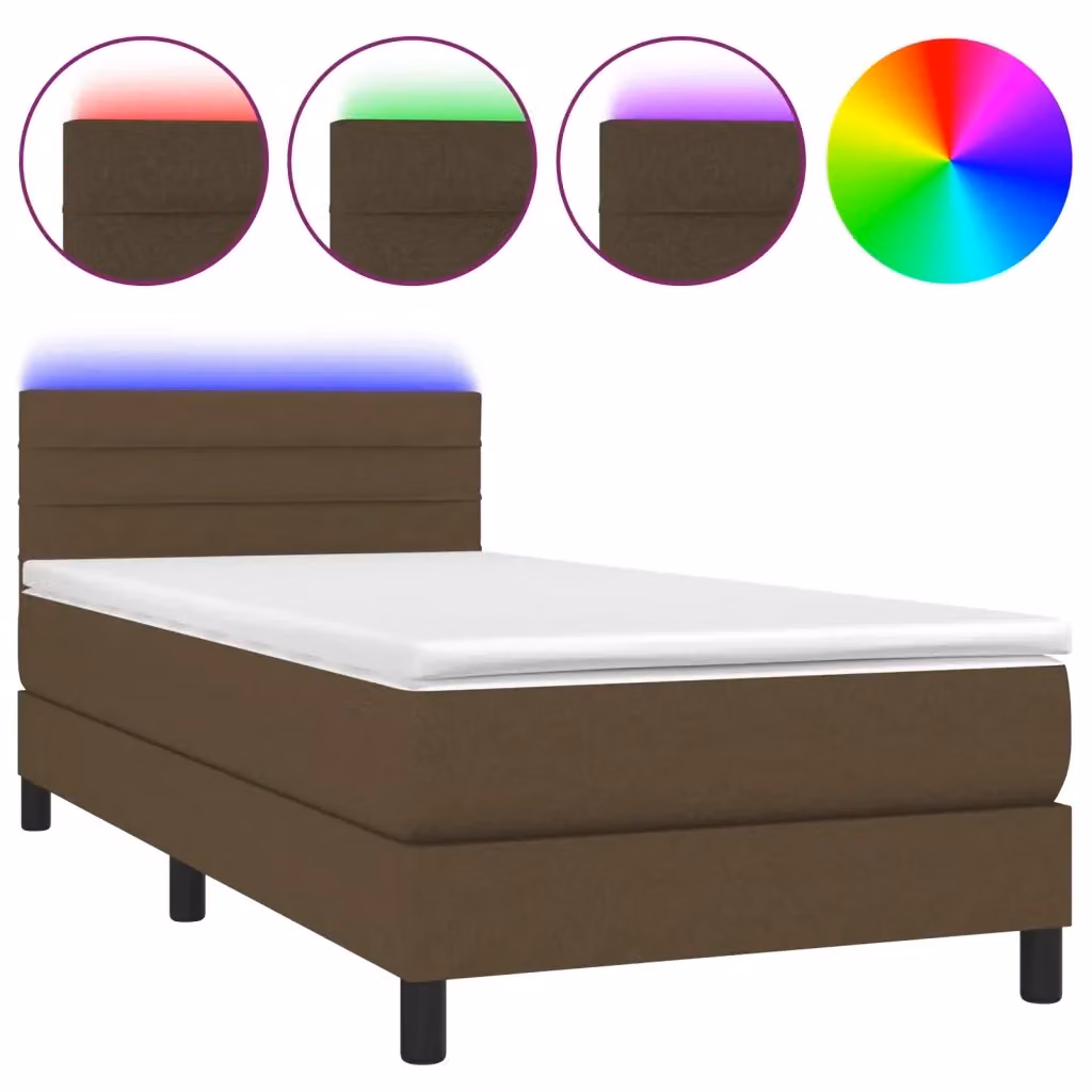 Letto Ibrido con Materasso e Illuminazione LED vidaXL in Tessuto e Legno, Marrone e Bianco, L 80 cm x P 200 cm – 2