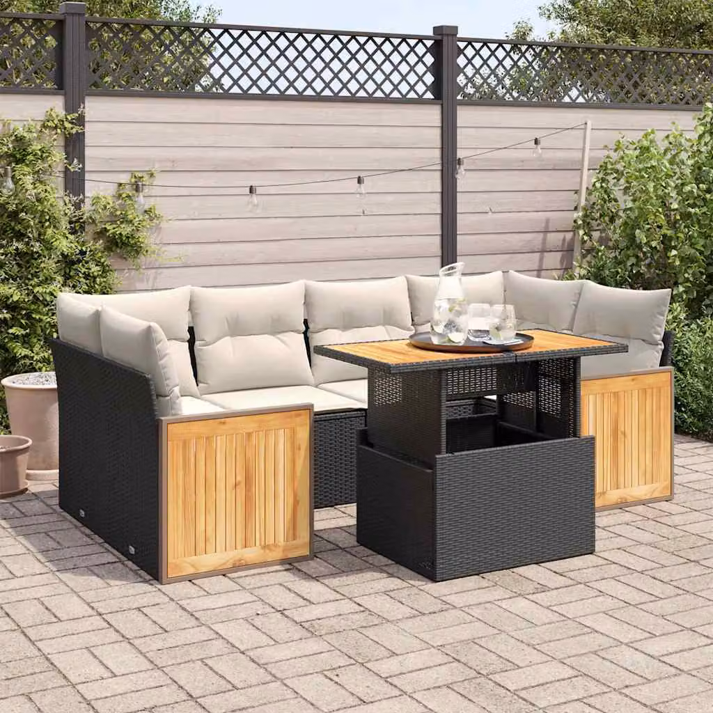 Maison Exclusive - Set Divani da Giardino con Cuscini 7pz Nero Polyrattan Acacia