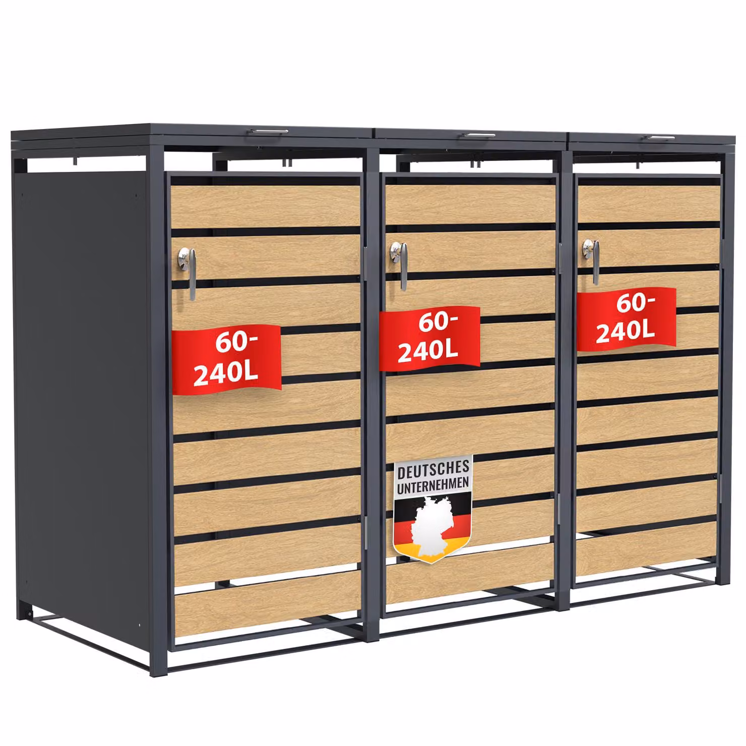 Cassonetto per rifiuti Johan Copri cestino color antracite con decoro in legno per 3 cestini