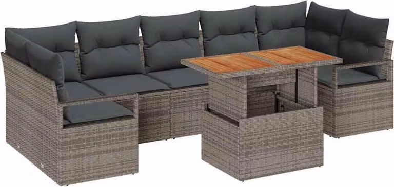Set Divano da Giardino 8 pcs Grigio Poly Rattan