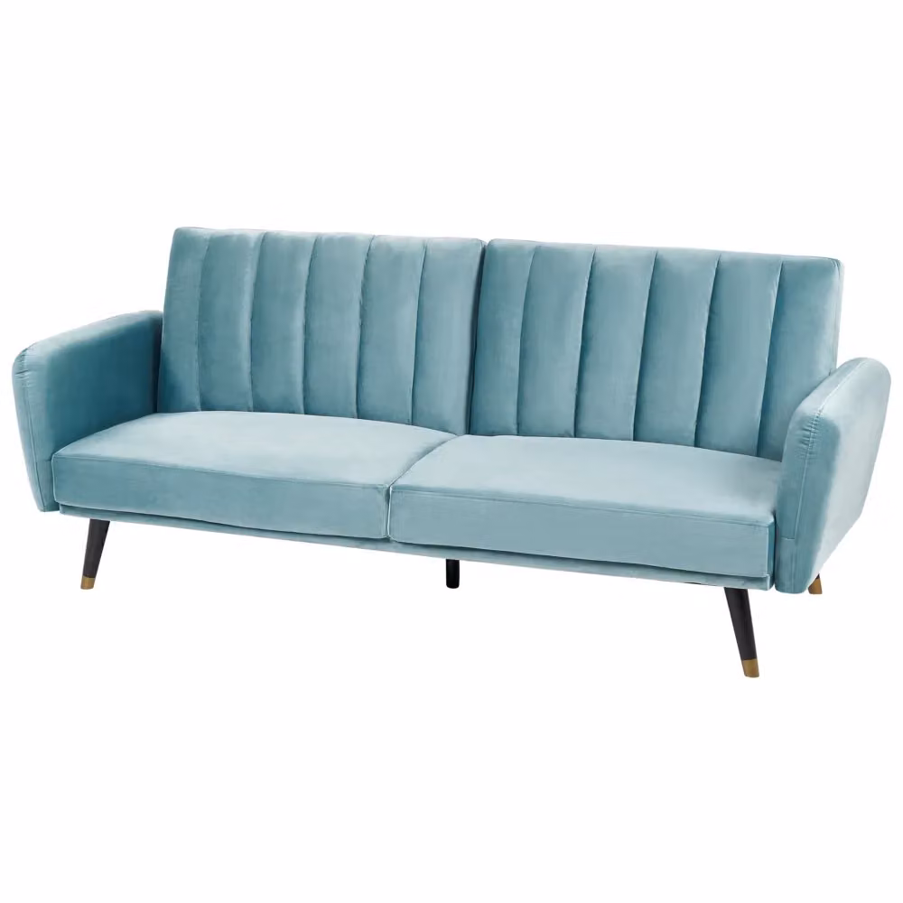 Divano Letto Click Clack Beliani in Velluto Blu con Struttura in Legno di Gomma e Poggiatesta Regolabile per Soggiorno e Camera da Letto L: 212 cm, P: 90 cm, H: 80 cm – 2
