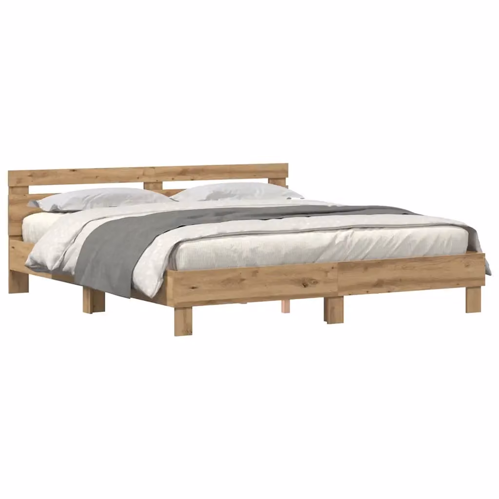 Letto moderno vidaXL in legno color rovere con illuminazione sottostante e porta USB L/P/H: 200 x 200 x 204 cm – 2
