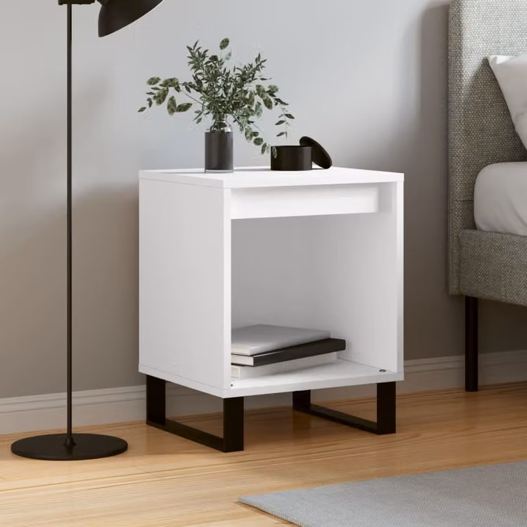 Comodino moderno da parete vidaXL in legno e metallo bianco L: 40 cm, P: 35 cm, H: 50 cm