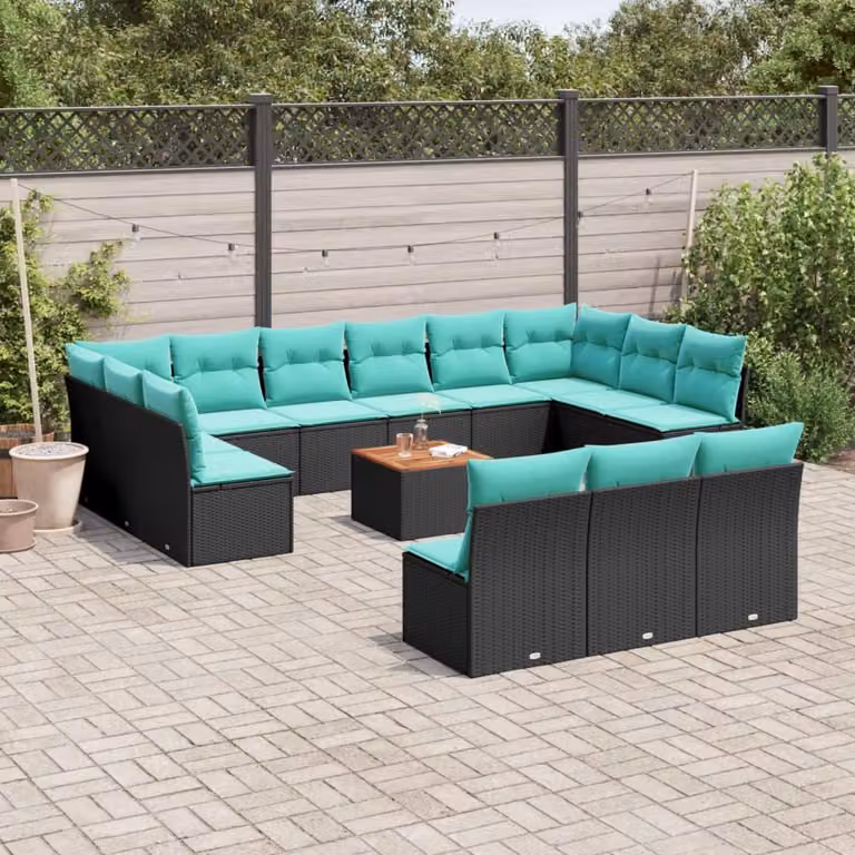 Maison Exclusive - Set da giardino 14 pezzi con cuscini in polyrattan nero