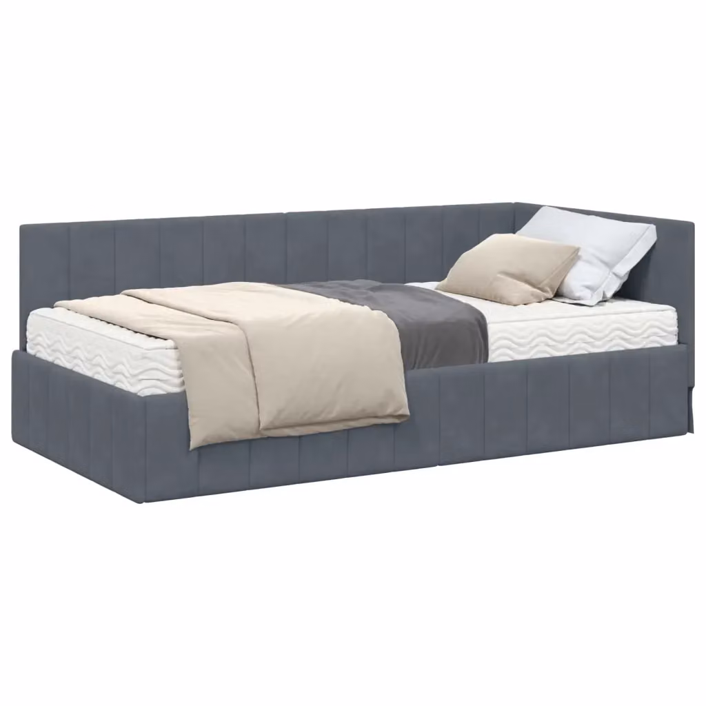Letto Angolare Moderno vidaXL con 2 Materassi in Schiuma, Rivestimento in Velluto Grigio, L/P/H: 194 x 140 x 94 cm – 2