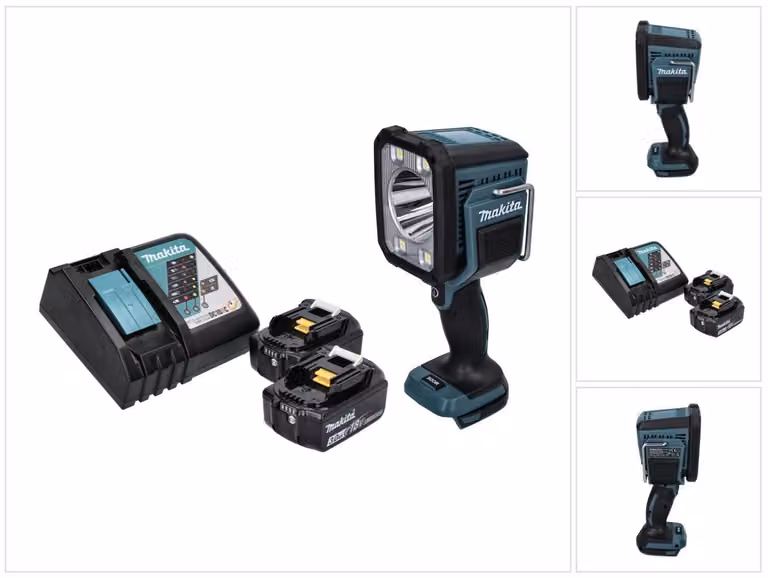 Makita DML 812 RF Torcia portatile LED a batteria 18 V 1250 lm + 2x batteria ricaricabile 3,0 Ah + caricatore