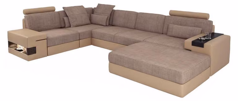 Sofas Ecksofa Leder Wohnzimmer Holz Bereich Hocker moderne L-Form Set