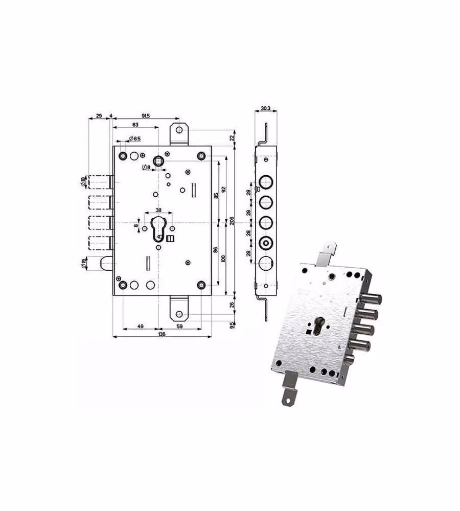 Serratura Sicura Triplice Int 28 82571 Mottura