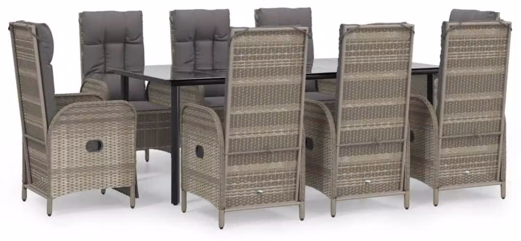 Set da giardino composto da 9 pezzi - Grigio, realizzato in rattan sintetico, con tavolo da 200 cm
