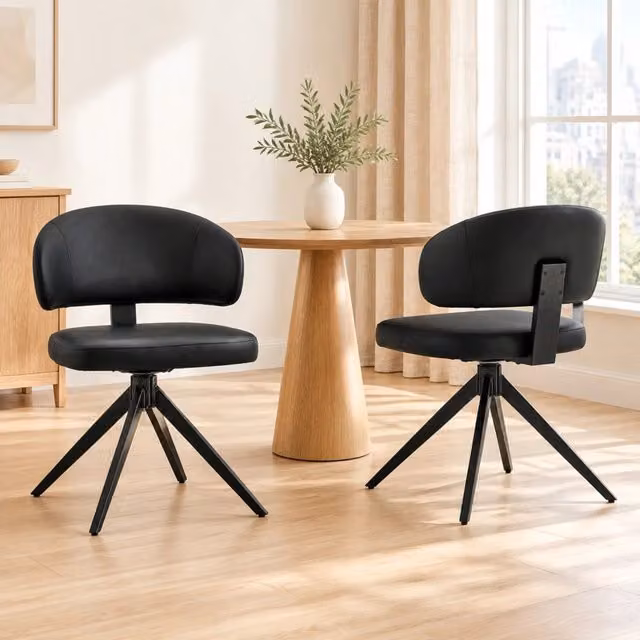 Set di 2 sedie da pranzo girevoli MIVRAY con seduta in ecopelle nera e struttura in metallo nero – 1