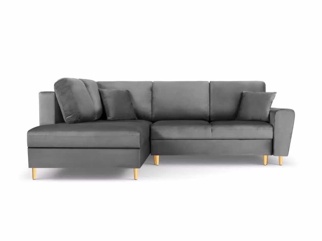 Divano angolare convertibile con contenitore Kyoto Cosmopolitan Design a 5 posti in velluto grigio chiaro L 243 x P 124,6 x H 88 cm – 2