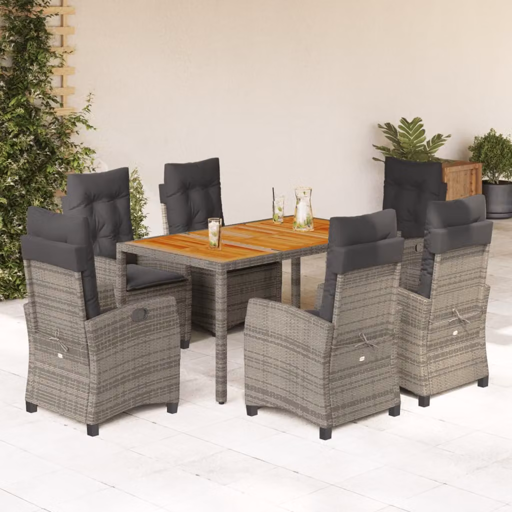 vidaXL Set da Pranzo da Giardino 7 pz in Polyrattan e Legno di Acacia Grigio