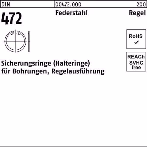 Anelli di sicurezza Reyher DIN 472 in acciaio per molle 168 x 4 004720001680000 (25 pezzi)
