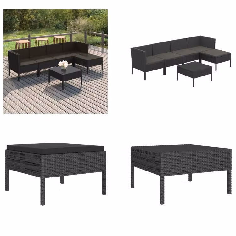 vidaXL set salotto da giardino 6 pezzi con cuscini in poly rattan nero - Set divano da giardino - Set divano da giardino - Set divano da giardino - Set divano da giardino