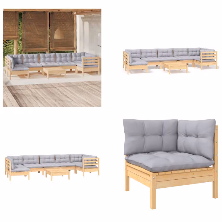 vidaXL set salotto da giardino 8 pezzi con cuscini grigi in legno di pino - Set salotto da giardino - Set salotto da giardino - Set mobili da giardino - Set mobili da giardino