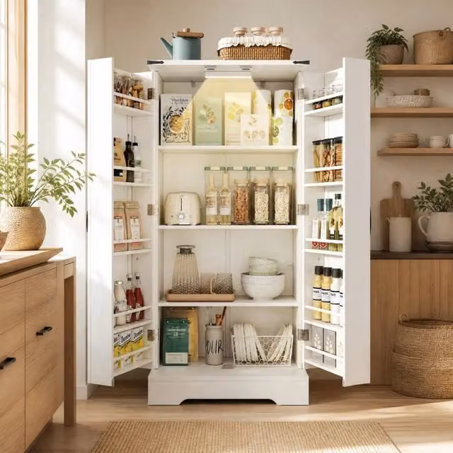 Credenza moderna Mivray bianca con illuminazione integrata e ripiani interni in MDF L 60 x P 35 x H 128.5 cm